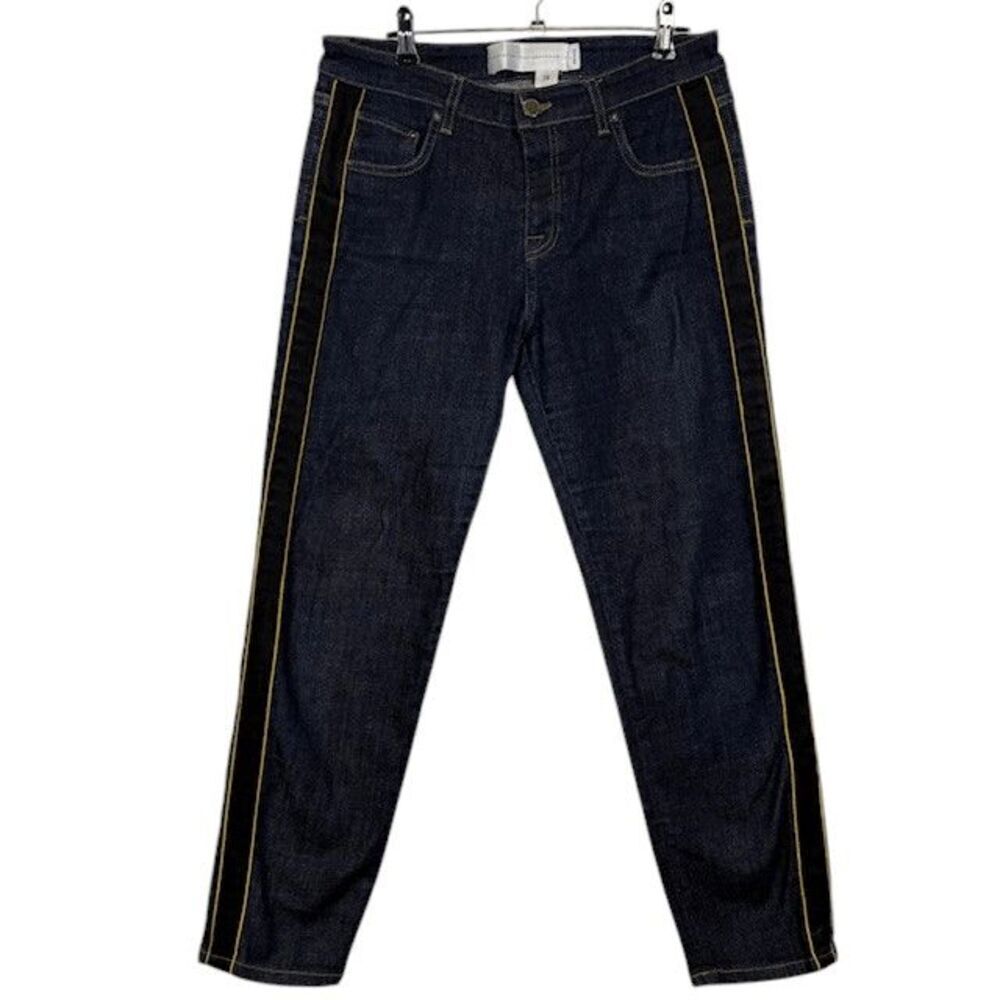 Victoria Beckham Side Stripe Tapered Jeans Dark Wash Black & Gold Stripe Size 28